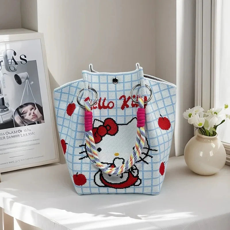 Cute Cat Design Large Capacity Portable Tote Bag Casual Versatile Commuter Bucket Bag Polyester Fiber Handbag from Mainland Chin