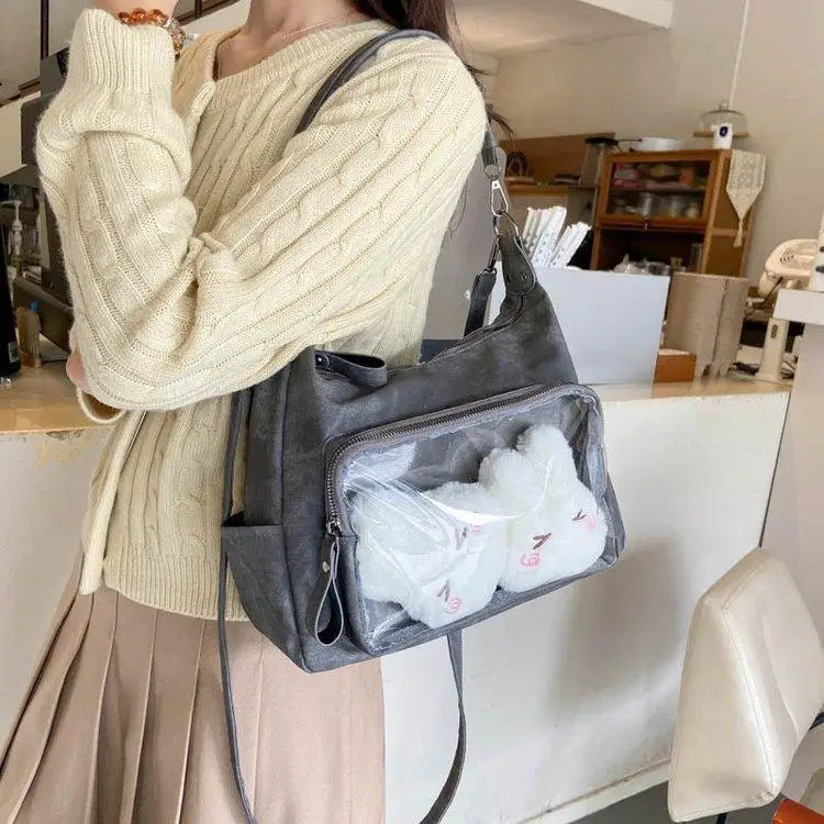 MBTI Casual Ita Bag for Women Fashion Aesthetic Y2k Large Capacity Shoulder Bag Transparent Daily Advanced Harajuku New Handbag