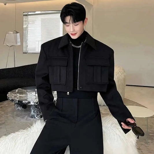 LUZHEN New Stylish Men's High Street Short Jacket Original Big Pocket Solid Color Elegant 2025 Spring Casual Trendy Coat Fbf31d