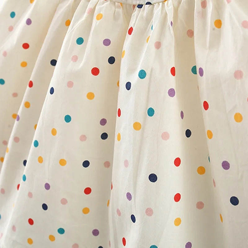 Girls Summer New Short sleeved Dress with Flower Embroidery Colorful Dot Doll Princess Neck Dress 0-3 Years Old