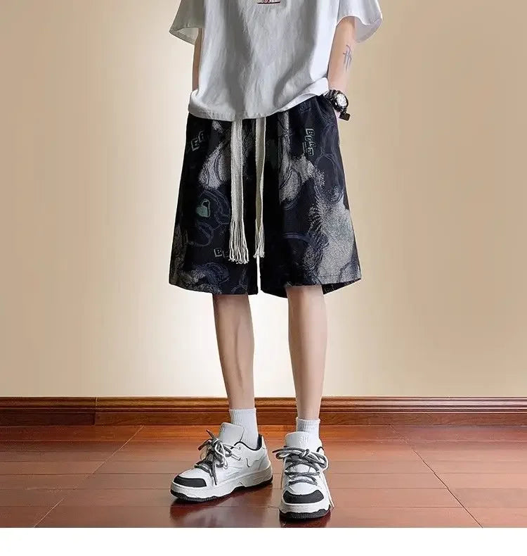 Bear Graffiti Men's Breathable Quick-drying Five-point Casual Loose Beach Sports Shorts