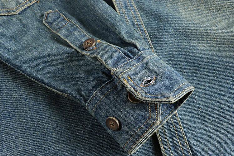 Sping New Japanese Retro High Quality Denim Cargo Shirt Men's Fashion 100% Cotton Washed Old Thick Double Pocket Casual Jacket