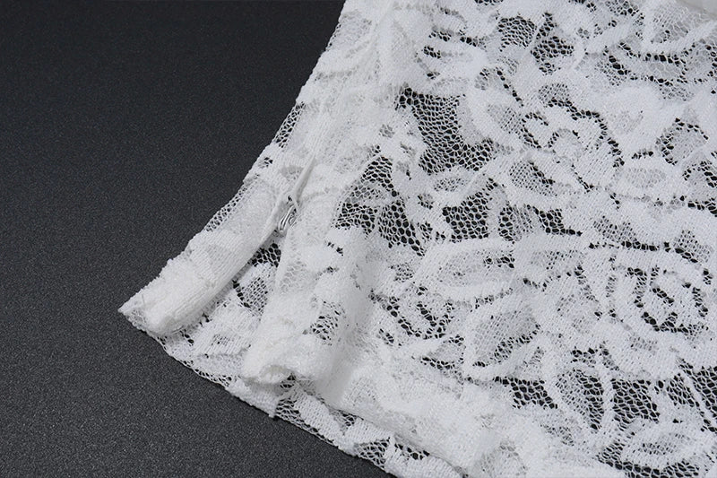 WhereMery French Elegant Y2K Lace See-through Long Sleeve Crop Top and Ruched Slim Skinny Mini Skirt Fashion Women's 2 Piece Set