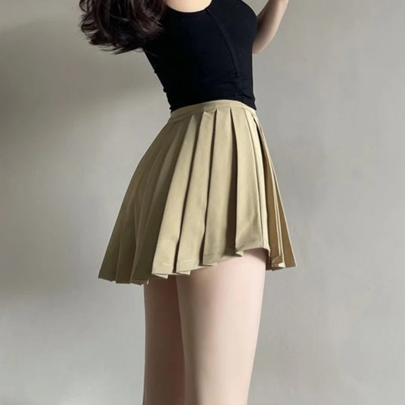 Y2K Irregular Pleated Skirts Women Streetwear Sexy Mini Skirt with Shorts Korean White Black Gyaru Tennis Extreme Skirt