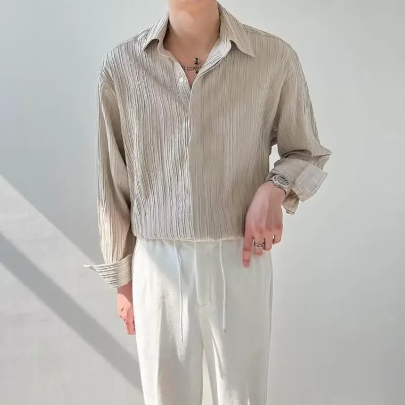 Trendy Stylish Striped No-iron Shirt Autumn Texture Top Korean Version Loose-fit Casual Long Sleeves Shirt For Men