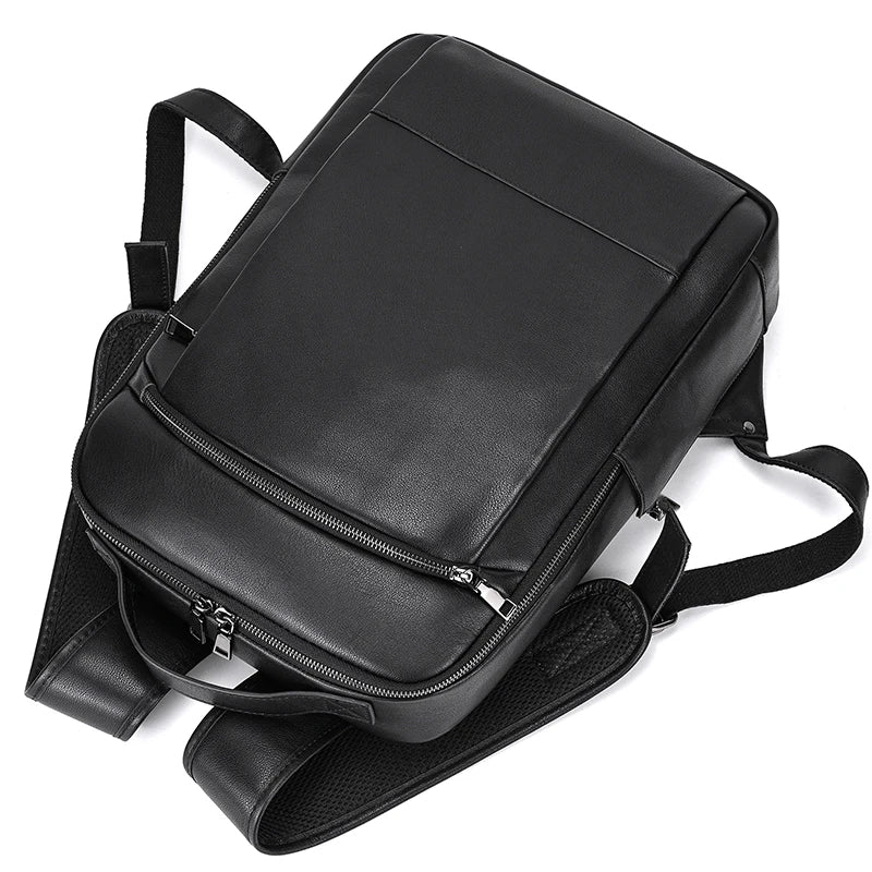 Vintage Travel Backpack leather double zipper bagpack male crazy horse leather backpack handmade leather travel bag men bag