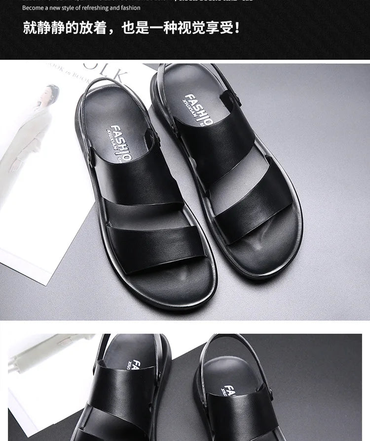Sandals Men Leather Luxury Brand New Fashion Summer Men Shoes Vintage Flats Casual Non-slip Beach Sandals Men