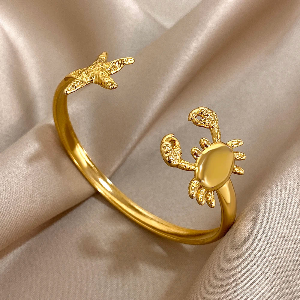 Greatera Stainless Steel Double Flower Cuff Bracelet Bangle for Women Gold Color Metal Floral Bracelets Waterproof Party Jewelry
