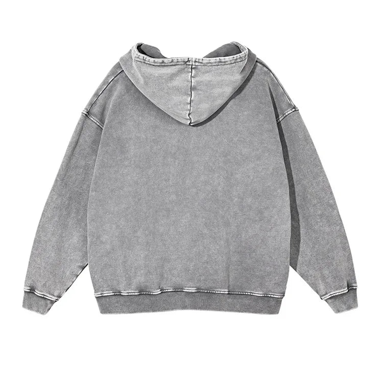 A50 Distressed Thin Hooded Sweatshirt 350g Pure Cotton Hua Cotton Composite Milk Silk Washing Distressed Fashion Sweatshirt