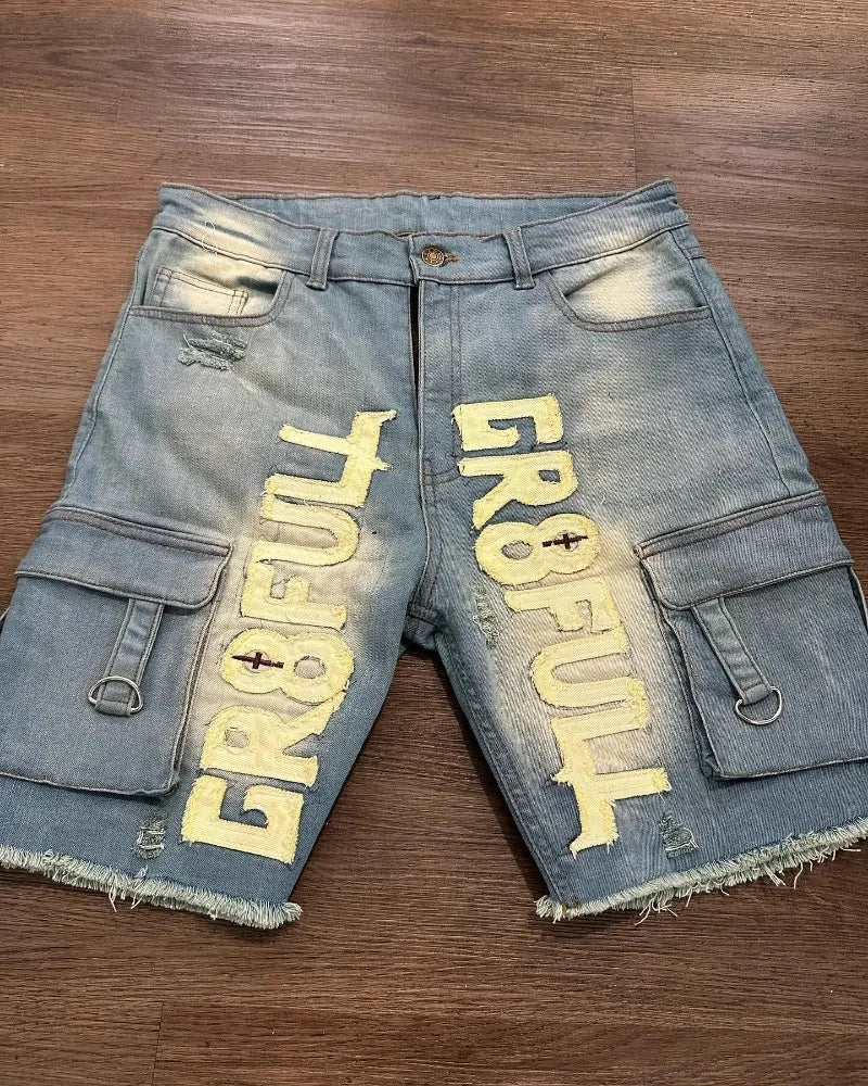American Summer New Pattern Printing Oversized Casual Denim Shorts Men Y2K Gothic Hip Hop Casual Joker Sports Couple Pants
