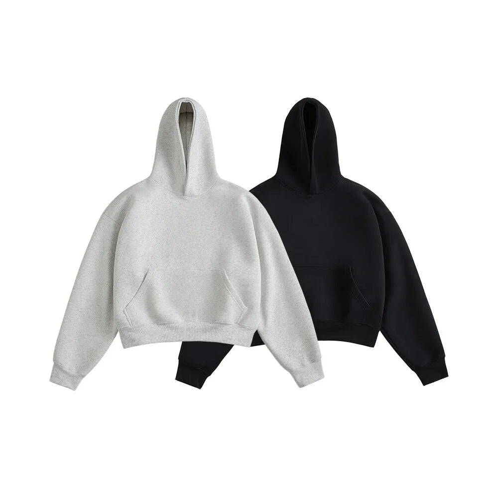 LAPPSTER Men Women Cleanfit Y2k Short Hooded Hoodies Korean Fashions 2000s Sweatshirts Tracksuit Grey Harajuku Big Pocket Hoodie