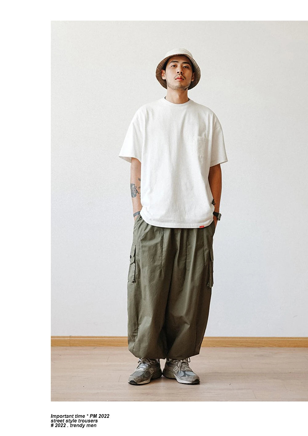 Multi-Pocket Cargo Pants Men's Casual Solid Straight Baggy Wide-leg Cropped Trousers Men Ankle-length Jogger Pants Harem Pants
