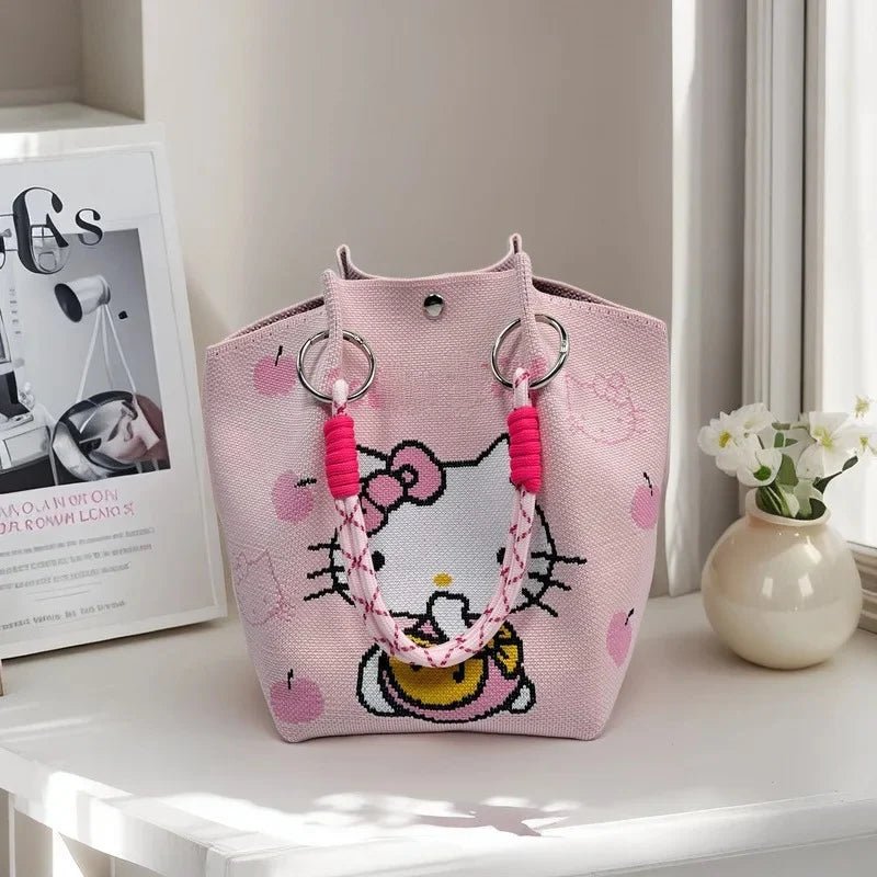 Cute Cat Design Large Capacity Portable Tote Bag Casual Versatile Commuter Bucket Bag Polyester Fiber Handbag from Mainland Chin