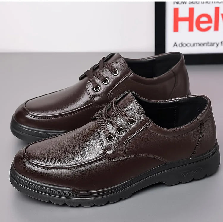 Cowhide Men Shoes Men Business Casual Leather Shoes Men Fashion Breathable Shoes British Casual Lace Up Single Leather Shoes