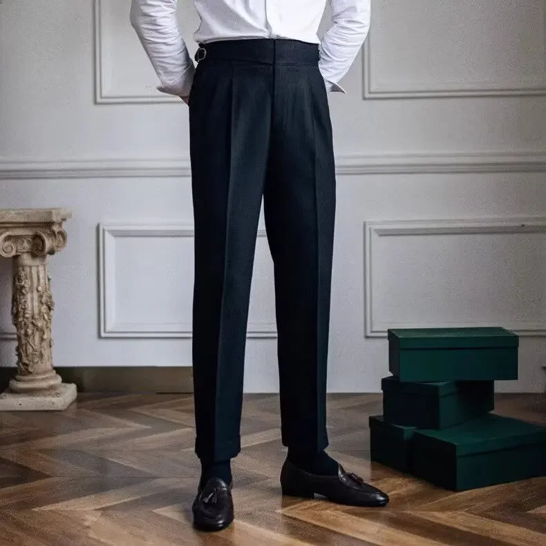 High-waisted Casual Straight-leg Suit Pants For Men Autumn Vintage Draped Waist Trousers Naples Retro Style Business Formal Wear