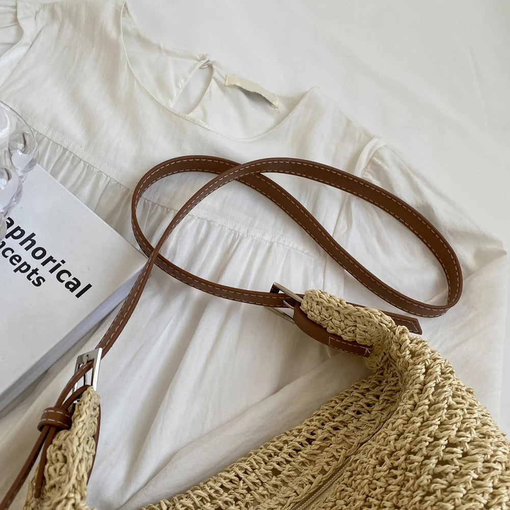 Hand-Woven Handbags Handmade Straw Woven Bag Paper Rope Fashion Casual Simple Elegant Strap Adjustable Summer Beach Bag