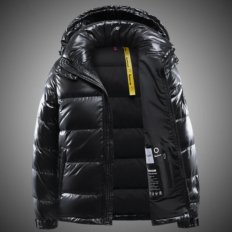 TRAF New Men's Winter Black Fashion Cold Warm Jacket Padded Thickened 90% White Duck Down Solid Color Fashion Leisure Jacket