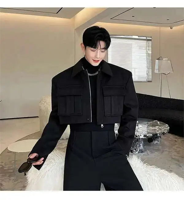 LUZHEN New Stylish Men's High Street Short Jacket Original Big Pocket Solid Color Elegant 2025 Spring Casual Trendy Coat Fbf31d