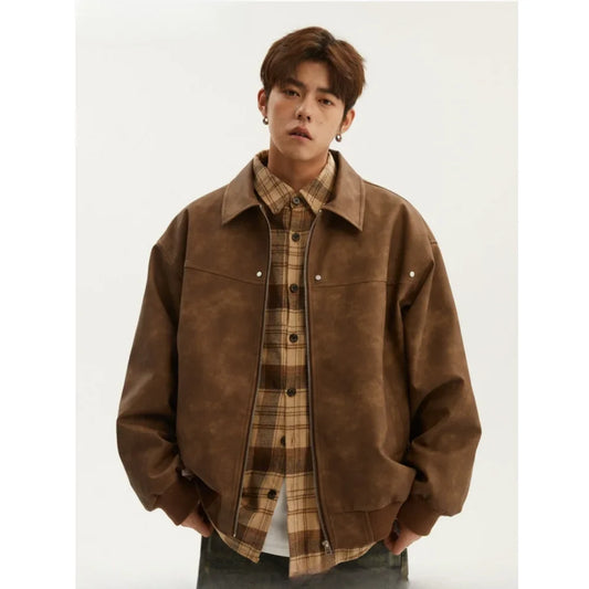 American Style Vintage Lapel Jacket For Men Loose Fit Versatile Autumn Winter Trendy Hong Kong Style Couple Workwear Jacket