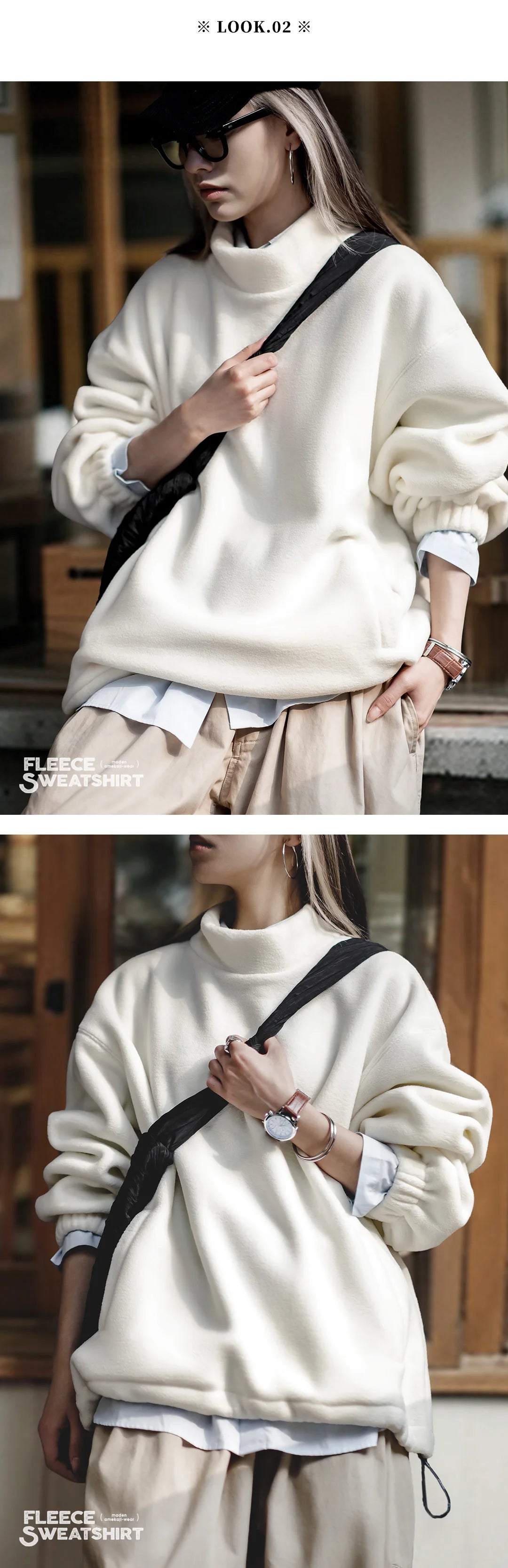 Maden Standing Collar Fleece Sweatshirt for Women Oversize Loose Warm Pullover Autumn and Winter Thick Sweater Basic Sweatshirt