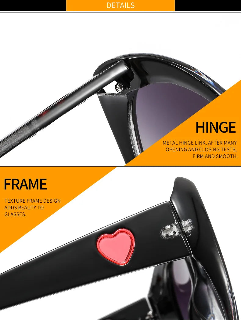 Fashion Ladies Oversized Frame Eyewear New Love Shape Iridescent Shade Luxury Designer Women's Heart Gradient Sunglasses Women