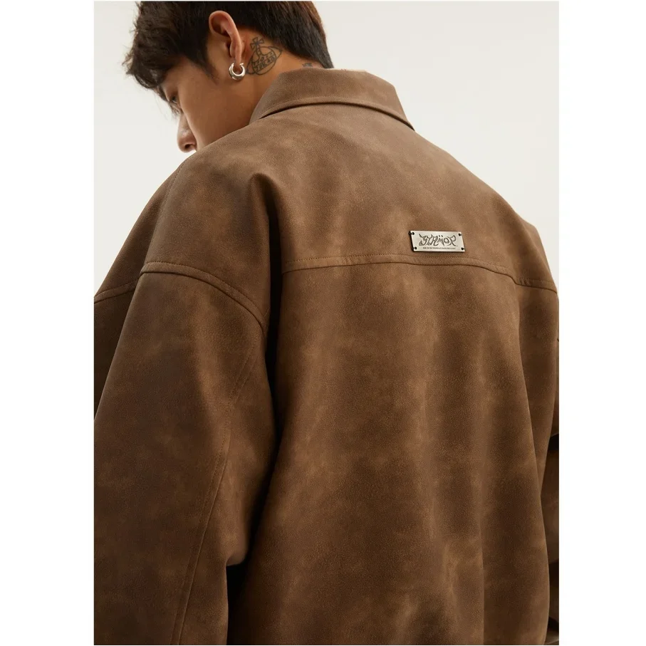 American Style Vintage Lapel Jacket For Men Loose Fit Versatile Autumn Winter Trendy Hong Kong Style Couple Workwear Jacket