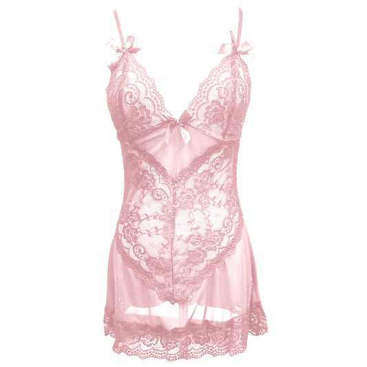 Hot Nightie For Ladies See Through Sleepwear Sexy Lingerine Outfit Sexy Lace Night Dress Lingerie With Thong Lingeries For Woman