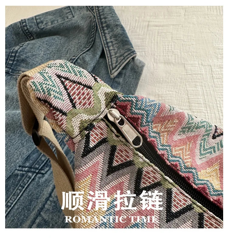 Wave Pattern Design Crossbody Bag for Women New Large Capacity Canvas Shoulder Bag Versatile College Students Dumplings Bag