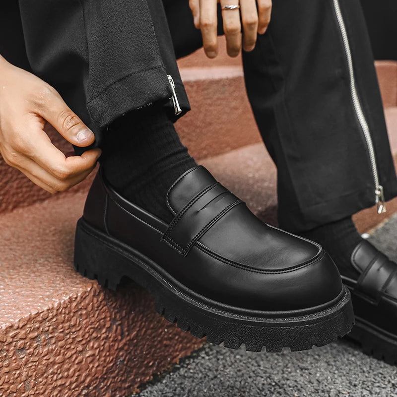 STRONGSHEN Loafers Men Leather Shoes Thick-soled British Style Black Formal Business Shoes Fashion Luxury  Slip-On Casual Shoes