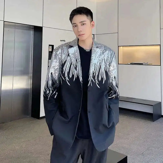 IEFB Embroidery Sequin Trendy Casual Men's Blazer Spring New Fashion Male Jacket Streetwear Suit Coat Personality 9Y9245