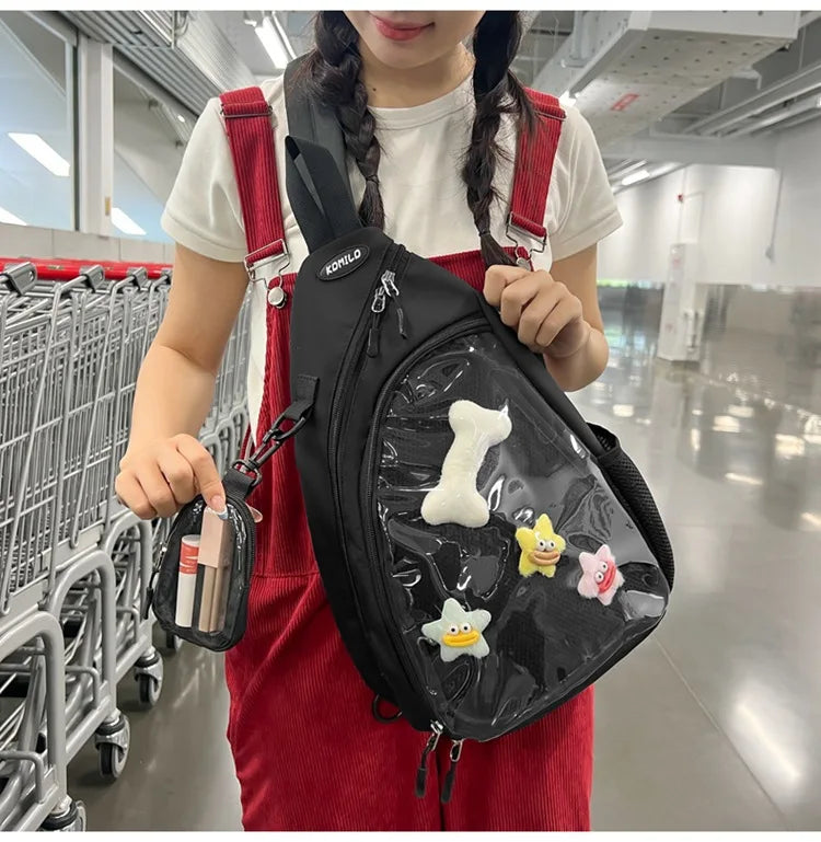 Casual Travel Transparent Zipper Shoulder Bag Vintage Women All Match Simple Ita Bag Y2K Girls Fashion Crossbody Bags Handbags
