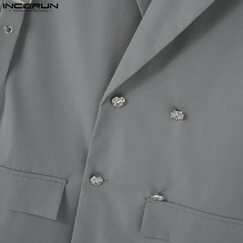 INCERUN Korean Fashion Men Blazer Casual  Long Sleeve Solid Tops Pocket Button Steetwear Male Outfits Well Fitting Vintage Coats
