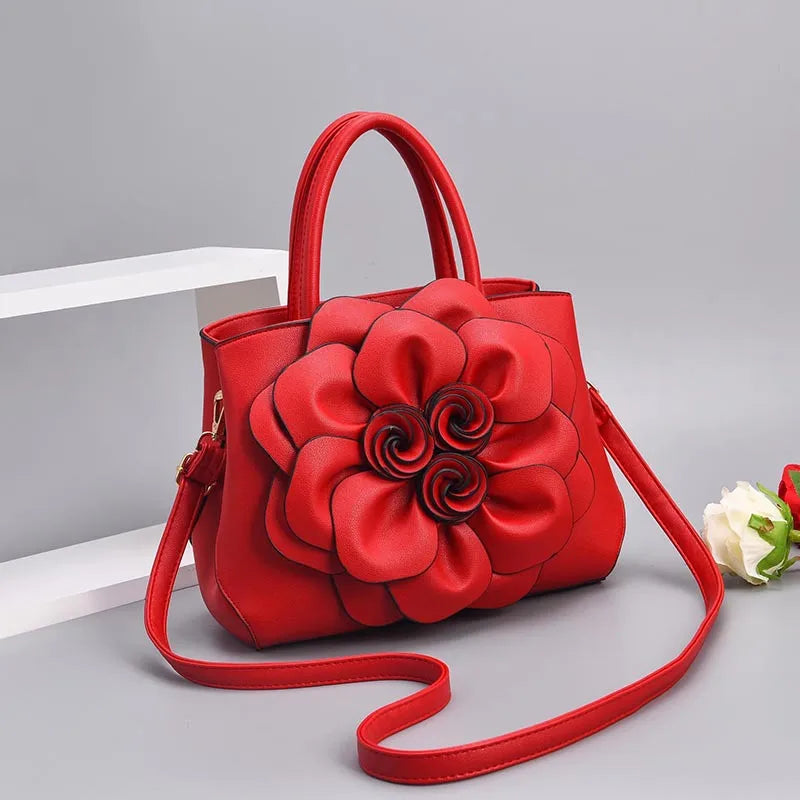 Large Capacity Red Big Rose Flower Women's Bag Handbag Shoulder Bag Purse Ladies Female Crossbody Bag Luxury Bag