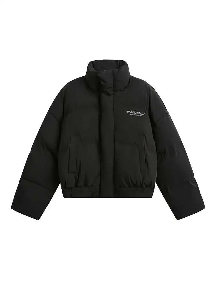 PFNW American Simple Stand Collar Short Cotton-padded Coat Men's Black Loose Zipper Quilted Padded Jacket Winter Clothes CPG2211