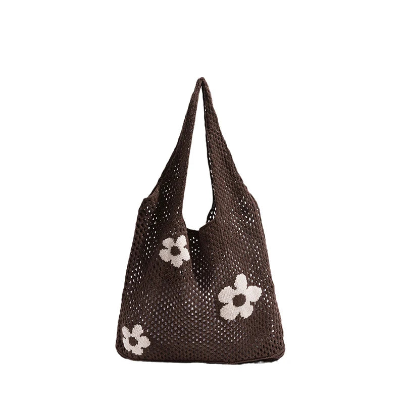 Women Knitted Bag Woven Love Heart  Pattern Wool Portable Shoulder Bag Shopping Bags Workers Students Daily Commuter Bags