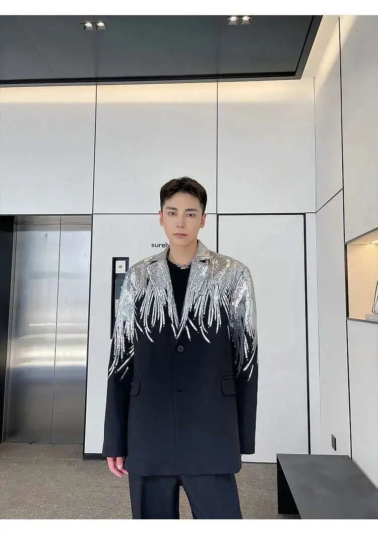 IEFB Embroidery Sequin Trendy Casual Men's Blazer Spring New Fashion Male Jacket Streetwear Suit Coat Personality 9Y9245