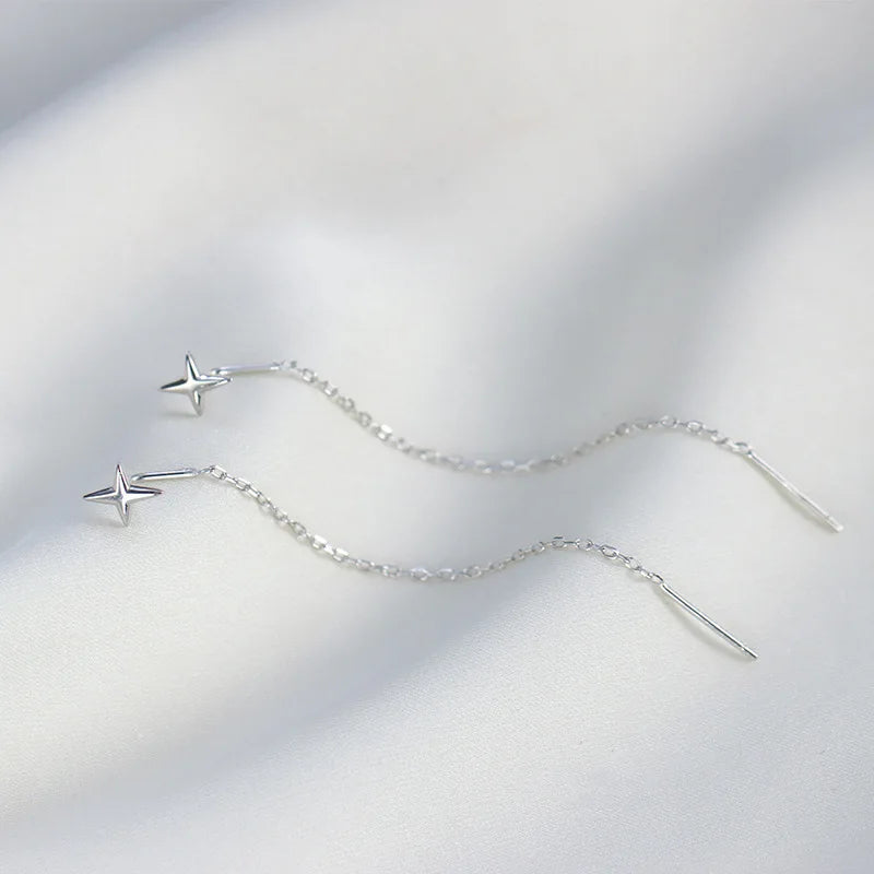 Ventfille 925 Sterling Silver Star Earring for Women Girl Simple Tassels Chain Fashion Office Jewelry Gift Dropshipping