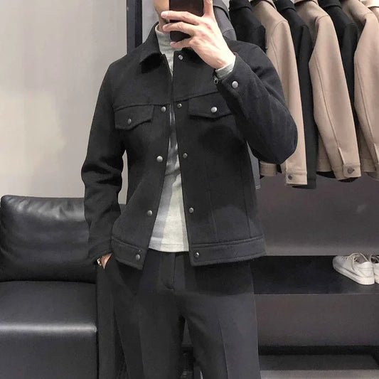 Korean Style Men's Slim Fit Jacket New Arrival Fall Winter Thickened Work Casual Trendy Brand Top For Leisure And Socializing