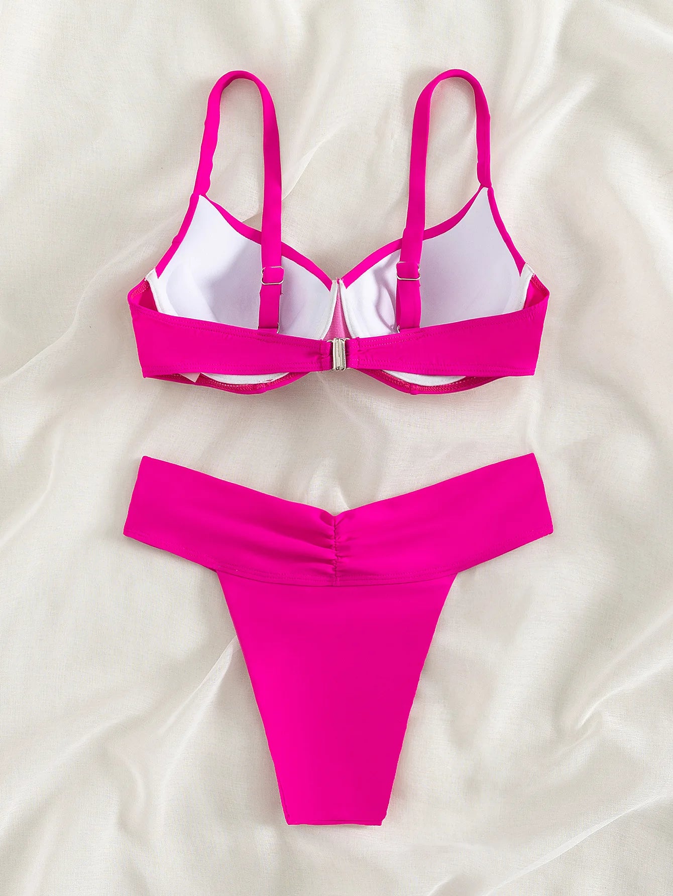 2025 Women Swimsuit Sexy Hot Pink Two Piece Bikini High Waist Underwire Suspender Swimwear Beach Bathing Suit Beachwear Summer