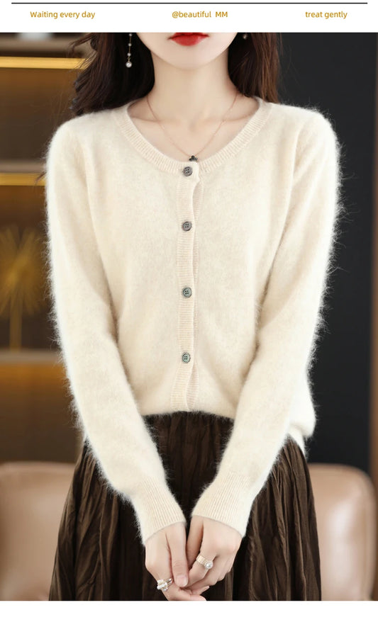 LHZSYY Women Cardigan Super Warm Pure Mink Cashmere Sweaters O-neck Loose Female Sweater Ladies' Solid Color Knit Cardigans