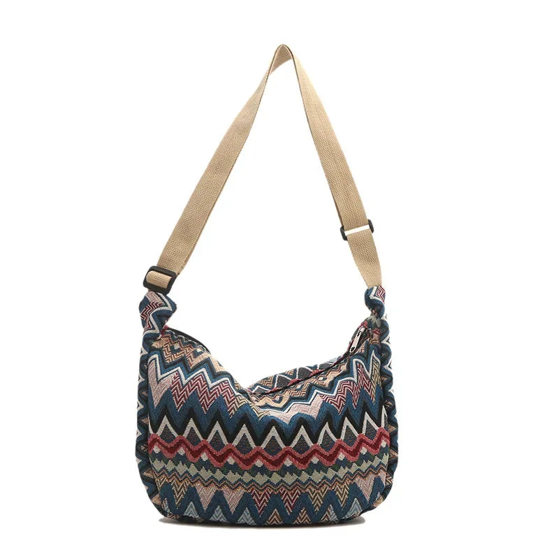 Wave Pattern Design Crossbody Bag for Women New Large Capacity Canvas Shoulder Bag Versatile College Students Dumplings Bag
