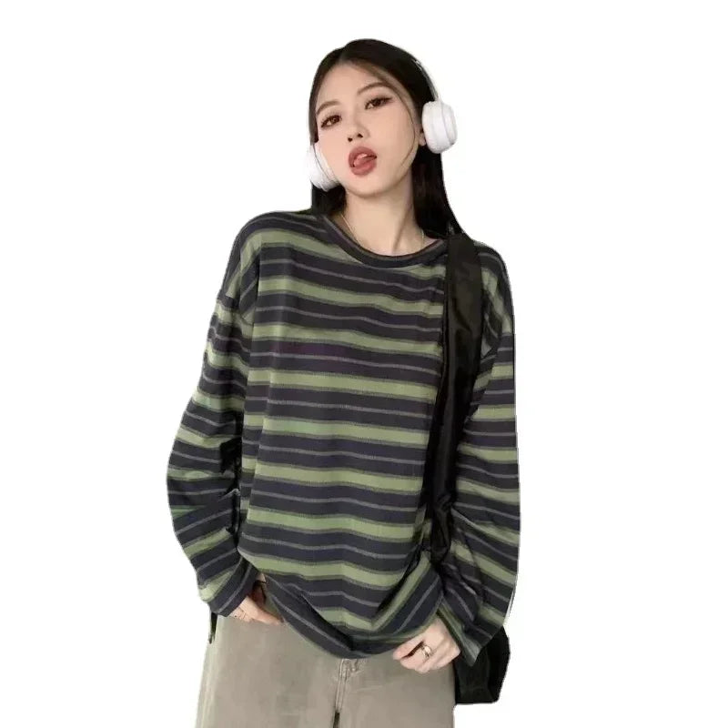 Women Sweatshirt Long Sleeve Y2k women's clothing Anime Hoodies Striped T Shirt Harajuku Streetwear Pullovers Women Tops jackets
