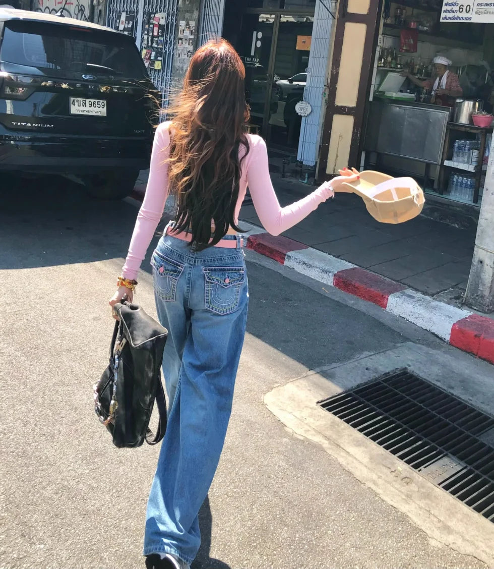 Embroidery Baggy Jeans Women Clothing Street Fashion Vintage Hip Hop Jeans Woman Casual Wide-leg Y2k Pants High Waited Jeans