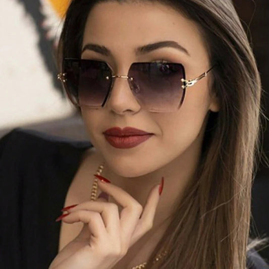 2024 Fashion Oversized Rimless Sunglasses Women Famous Luxury Brand Design Sexy Vintage Lady Summer Style  Sun Glasses