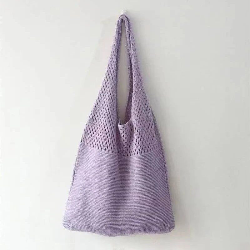 Women Knitted Bag Woven Love Heart  Pattern Wool Portable Shoulder Bag Shopping Bags Workers Students Daily Commuter Bags