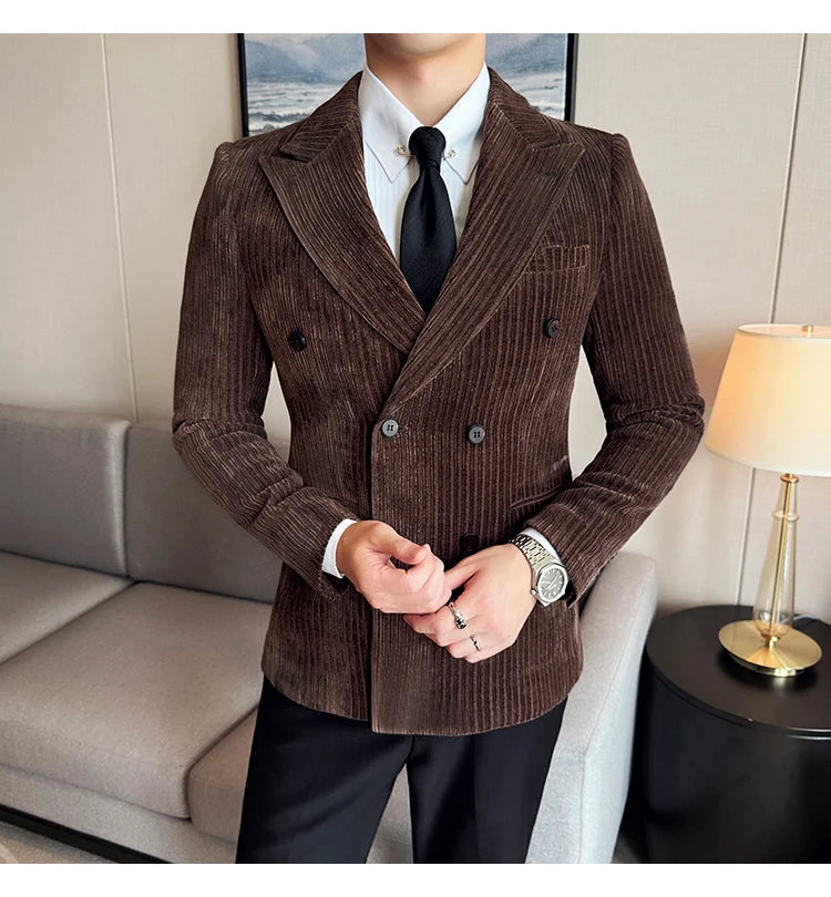Luxury Velvet Men Blazers Autumn Winter Casual Business Suit Jackets Slim Fit Double-breasted Banquet Party Wedding Dress Jacket