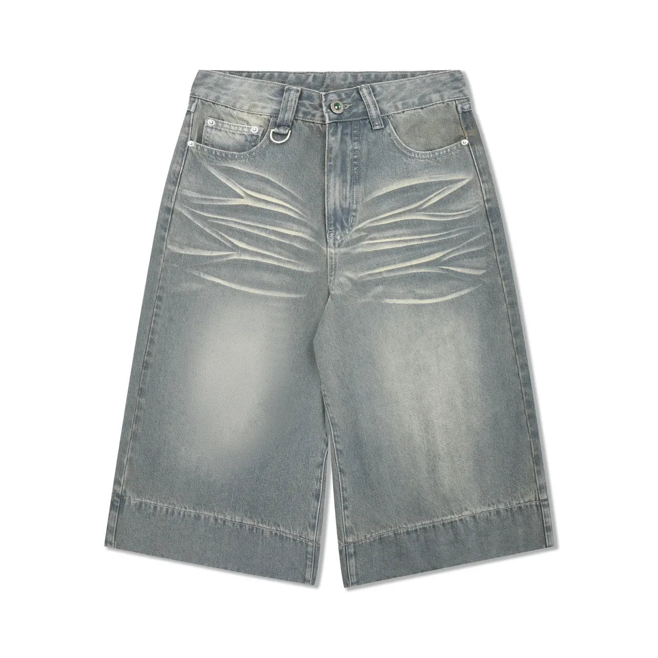 2024 Summer New Style Vintage Wide-leg Jeans 7-point Straight Leg Denim Mid-length Shorts For Men American Retro Loose Fit