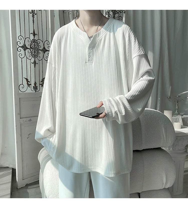 2024 Spring Autumn Casual Long Sleeve T Shirts Men Loose Round Neck T-shirts Male Fashion Harajuku Korean Streetwear Tops Tees
