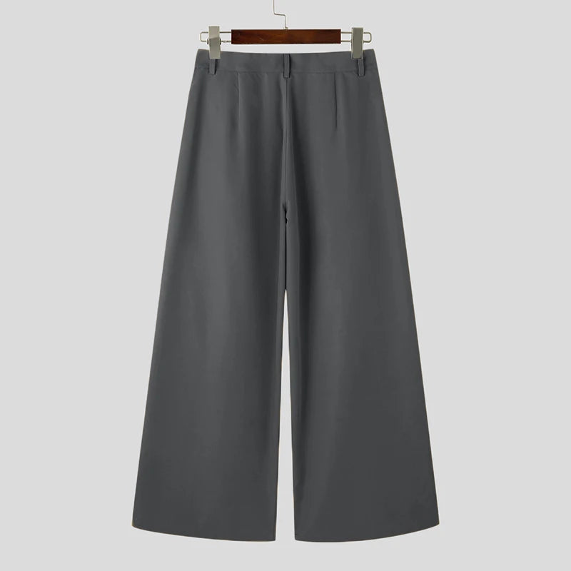 INCERUN Men Wide Leg Pants Solid Color Button Joggers Loose Pleated Casual Trousers Men Streetwear 2024 Fashion Long Pants S-5XL