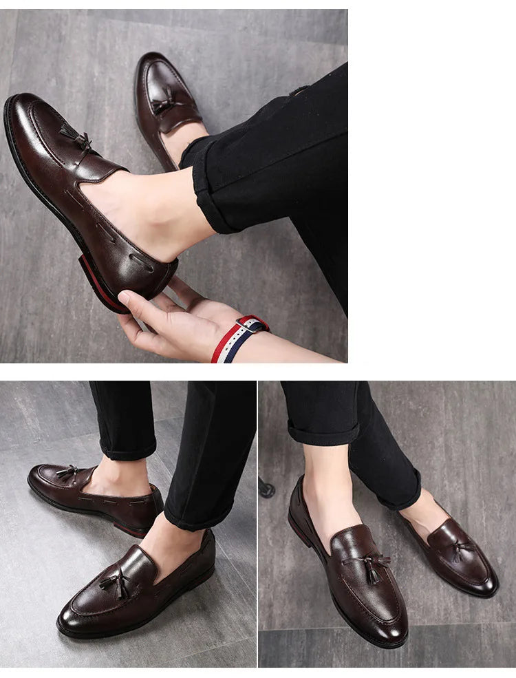 Men's Casual Leather Shoes Mens Driving Loafers Light Moccasins Men Trendy Tassels Party Wedding Flats EUR Sizes 38-48